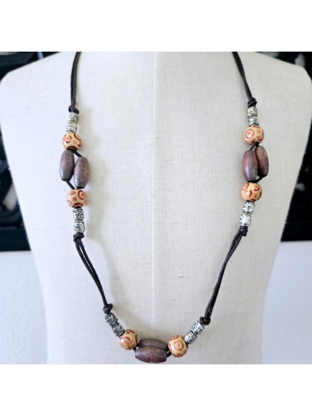 Boho Chic Ethnic Wood Beaded Single Strand Necklace